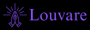 Imagem com duas mãos juntas na cor roxa, com alguns raios de luz em cima das mãos, também na cor roxa, e em seguida a palavra "Louvare" na cor roxa, representando a logomarca da Louvare.